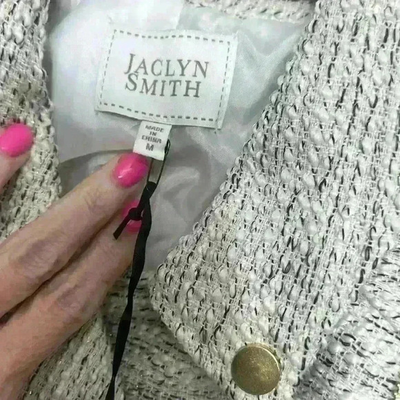 NWT Jaclyn Smith Wool Blend Tweed Moto Jacket Gold Accents Med Item#3K - Picture 6 of 10